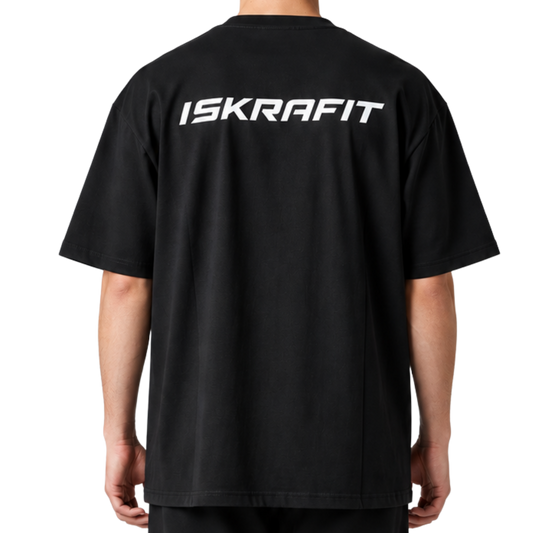 Camiseta oversize negra ISKRAFIT Logo Edition vista trasera con logotipo