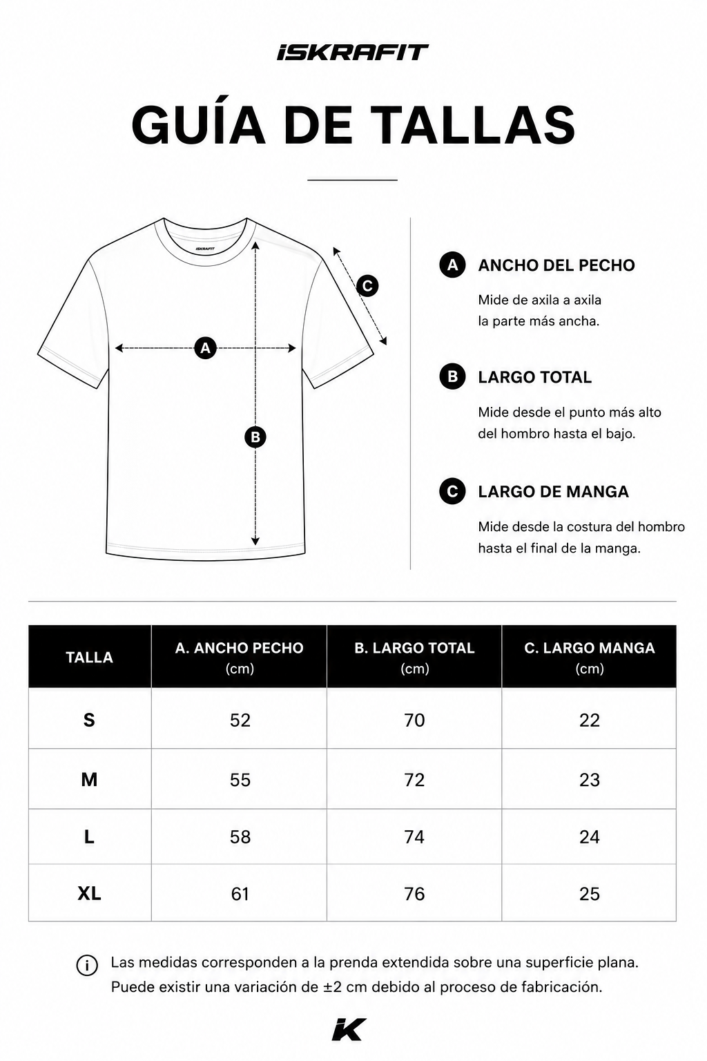 Guía de tallas Camiseta Oversize ISKRAFIT | Logo Edition